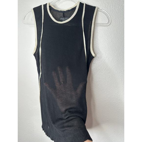Rag & Bone Black & Cream Round Neck Sleeveless Sheer Tank Top S - Picture 4 of 13